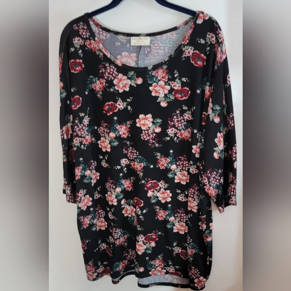 Floral Print Black Tunic Top